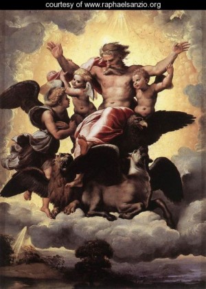 Oil raphael sanzio Painting - The Vision of Ezekiel 1518 by Raphael Sanzio