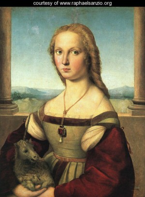 Oil raphael sanzio Painting - The Woman with the Unicorn 1505 by Raphael Sanzio