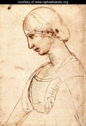Oil woman Painting - Waist Length Figure Of A Young Woman by Raphael Sanzio