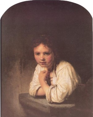 Oil rembrandt Painting - A Young Girl Leaning on a Window-Sill. 1645 by Rembrandt