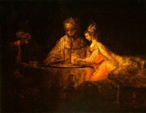  Photograph - Assuerus, Haman and Esther. 1660 by Rembrandt