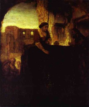 Oil rembrandt Painting - Christ and the Woman of Samaria. 1659 by Rembrandt