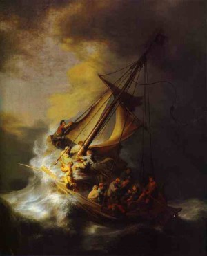 Oil rembrandt Painting - Christ in the Storm on the Lake of Galilee. 1633 by Rembrandt