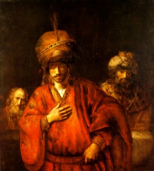 Oil rembrandt Painting - Haman recognizes his fate by Rembrandt