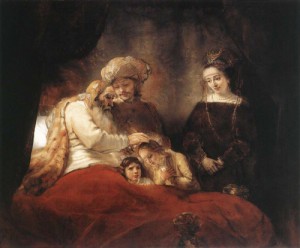  Photograph - Jacob Blessing the Children of Joseph    1656 by Rembrandt