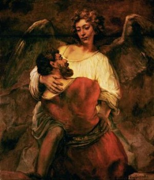 Oil angel Painting - Jacob Wrestling with the Angel by Rembrandt