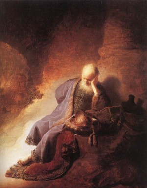 Photograph - Jeremiah Lamenting the Destruction of Jerusalem    1630 by Rembrandt