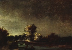 Oil landscape Painting - Landscape with a Stone Bridge 1637 by Rembrandt