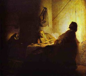 Oil rembrandt Painting - Pilgrims at Emmaus. 1628-29 by Rembrandt