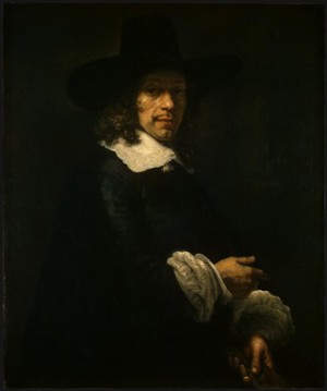 Oil rembrandt Painting - Portrait of a man with a pair of gloves by Rembrandt