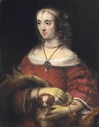 Oil portrait Painting - Portrait of a woman with a lapdog by Rembrandt
