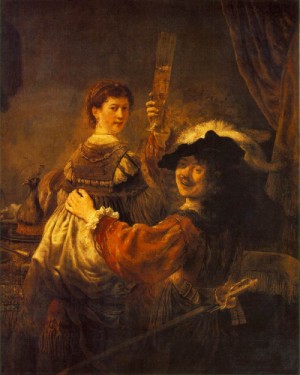  Photograph - Rembrandt and Saskia in the Scene of the Prodigal Son in the Tavern  c.1635 by Rembrandt