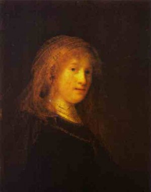 Oil van Painting - Saskia van Uilenburgh, the Wife of the Artist. c. 1633 by Rembrandt
