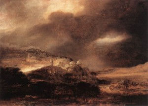 Oil landscape Painting - Stormy Landscape    c. 1638 by Rembrandt