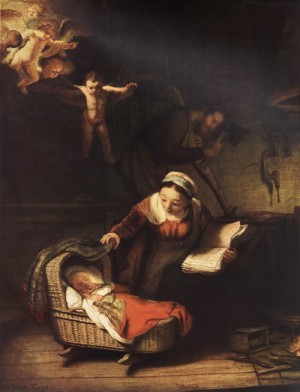  Photograph - The Holy Family with Angels    1645 by Rembrandt