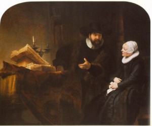  Photograph - The Mennonite Minister Cornelis Claesz. Anslo in Conversation with his Wife, Aaltje    1641 by Rembrandt