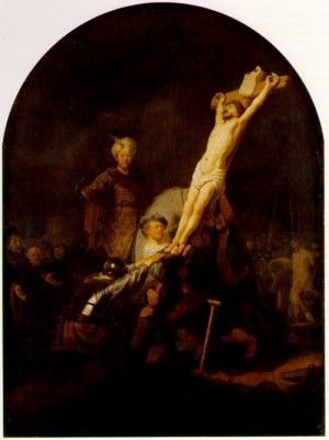  Photograph - The raising of the cross  c. 1633 by Rembrandt