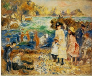 Oil renoir, pierre Painting - Beach Scene, Guernsey (Enfants au bord de la mer a Guernesey)  1883 by Renoir, Pierre