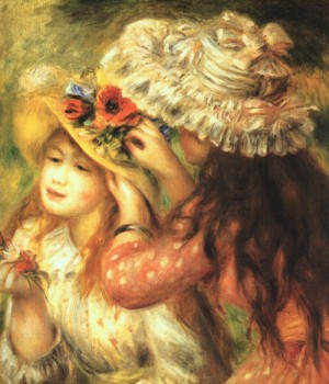 Oil renoir, pierre Painting - Girls Putting Flowers in their Hats, 1890 by Renoir, Pierre