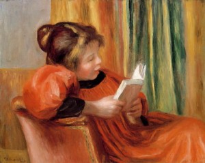 Oil girl Painting - La lecture (A Girl Reading)  c. 1890 by Renoir, Pierre