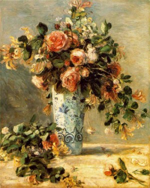  Photograph - Roses et jasmin dans un vase de Delft    c. 1880-1881 by Renoir, Pierre