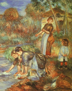 Oil renoir, pierre Painting - The Washer Women, 1889 by Renoir, Pierre