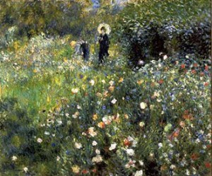 Oil woman Painting - Woman with a Parasol in a Garden,1873 by Renoir, Pierre