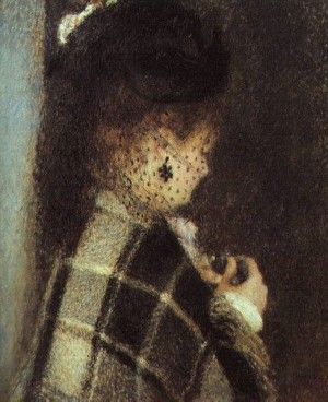 Oil woman Painting - Young Woman with a Veil    1875 by Renoir, Pierre