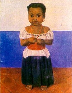 Oil Painting - girl with coral necklace by Rivera,Diego