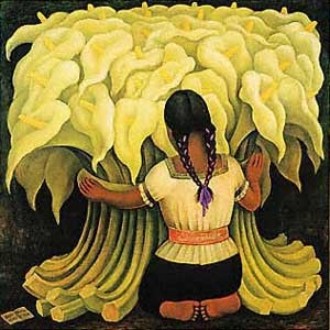 Oil rivera,diego Painting - Girl with Lilies by Rivera,Diego