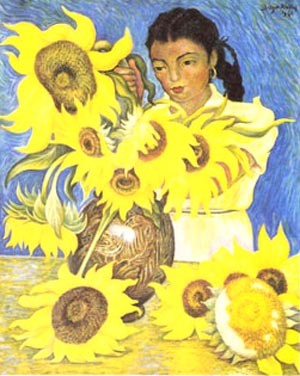 Oil rivera,diego Painting - Muchacha Con Girasoles (Sunflowers) by Rivera,Diego