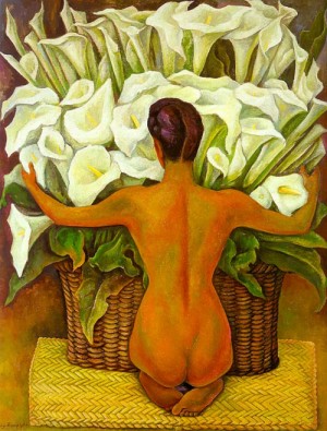 Oil rivera,diego Painting - Nude with Calla Lilies (Desnudo con alcatraces), 1944 by Rivera,Diego