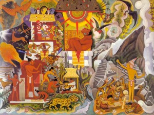Oil rivera,diego Painting - Pre-Hispanic America (Book cover for Pablo Neruda's Canto General), 1950 by Rivera,Diego