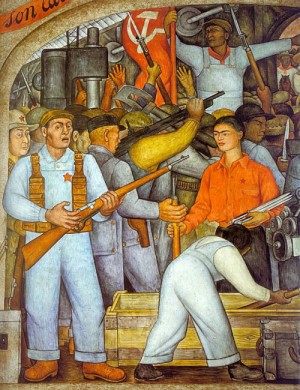 Oil rivera,diego Painting - The Arsenal- Frida Kahlo Distributes Arms by Rivera,Diego