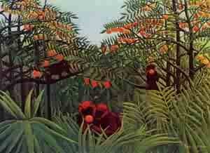 Oil the Painting - Apes in the Orange Grove 1910 by Rousseau, Henri