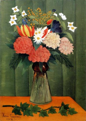 Oil rousseau, henri Painting - Bouquet of Flowers with an Ivy Branch  1909 by Rousseau, Henri