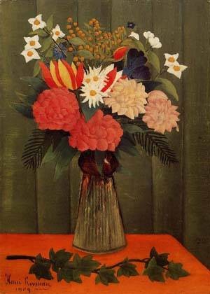 Oil rousseau, henri Painting - Bouquet of Flowers with an Ivy Branch 1909 by Rousseau, Henri