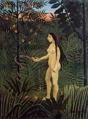 Oil the Painting - Eve and the Serpent 1904-1905 by Rousseau, Henri