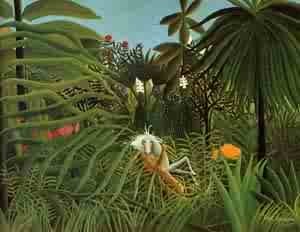 Oil horse-equestrian Painting - Horse Attacked by a Jaguar 1910 by Rousseau, Henri