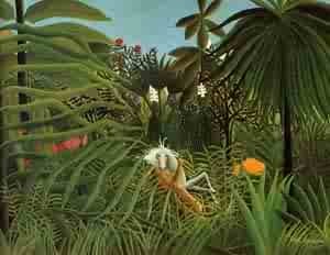 Oil rousseau, henri Painting - Horse Attacked by a Jaguar 1910 by Rousseau, Henri