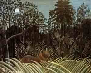 Oil rousseau, henri Painting - Jungle with Lion 1904-1910 by Rousseau, Henri