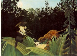 Oil rousseau, henri Painting - Scout Attacked by a Tiger  1904 by Rousseau, Henri