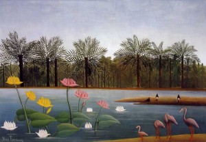 Oil rousseau, henri Painting - The Flamingoes  1907 by Rousseau, Henri