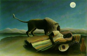 Oil rousseau, henri Painting - The Sleeping Gypsy    1897 by Rousseau, Henri