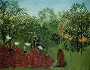 Oil Painting - Tropical Forest with Apes and Snake 1910 by Rousseau, Henri