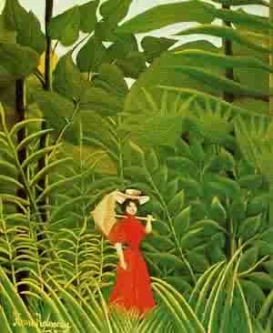 Oil woman Painting - Woman with an Umbrella in an Exotic Forest 1907 by Rousseau, Henri
