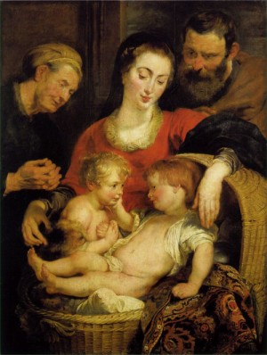 Oil rubens,pieter pauwel Painting - Holy Family with St Elizabeth  c. 1615 by Rubens,Pieter Pauwel