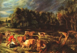 Oil landscape Painting - Landscape with Cows by Rubens,Pieter Pauwel