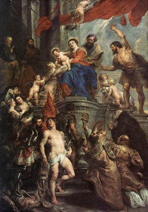 Oil rubens,pieter pauwel Painting - Madonna Enthroned with Child and Saints by Rubens,Pieter Pauwel
