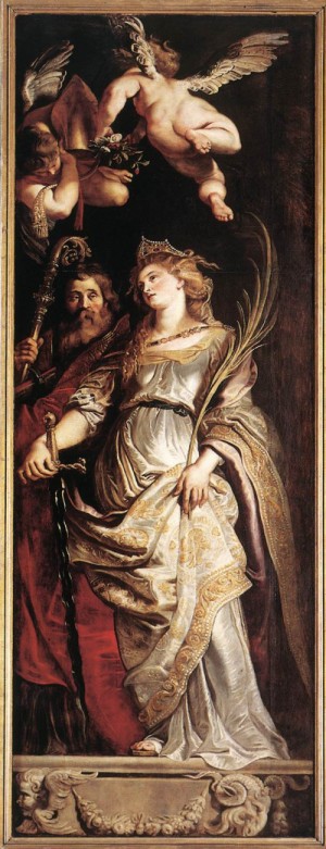 Oil rubens,pieter pauwel Painting - Raising of the Cross. Sts Eligius and Catherine by Rubens,Pieter Pauwel